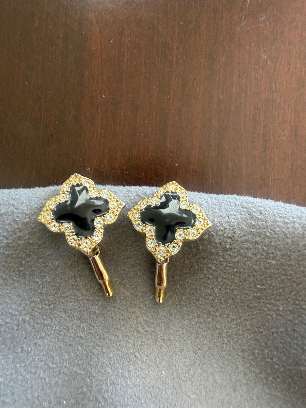 Gold and Black Crystal Clover Drop Earrings